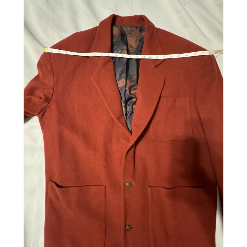 Vintage Cashmere Wool Burgundy Brick Red Blazer Jacket Aztec Silky Lining